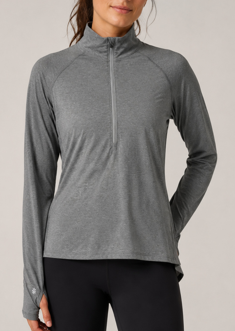 Athleta Womens Medium Gray Canyon Lands Half Zip Running Top Thumbholes Pocket
